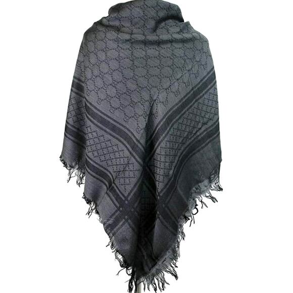 GUCCI Graphite Black Wool Silk Shawl Diamante GG Print Scarf Wrap 544615 NEW - Picture 4 of 12
